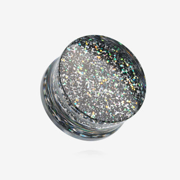 A Pair of Ultra Shine Glittered Double Flared Acrylic Ear Gauge Plug-Black